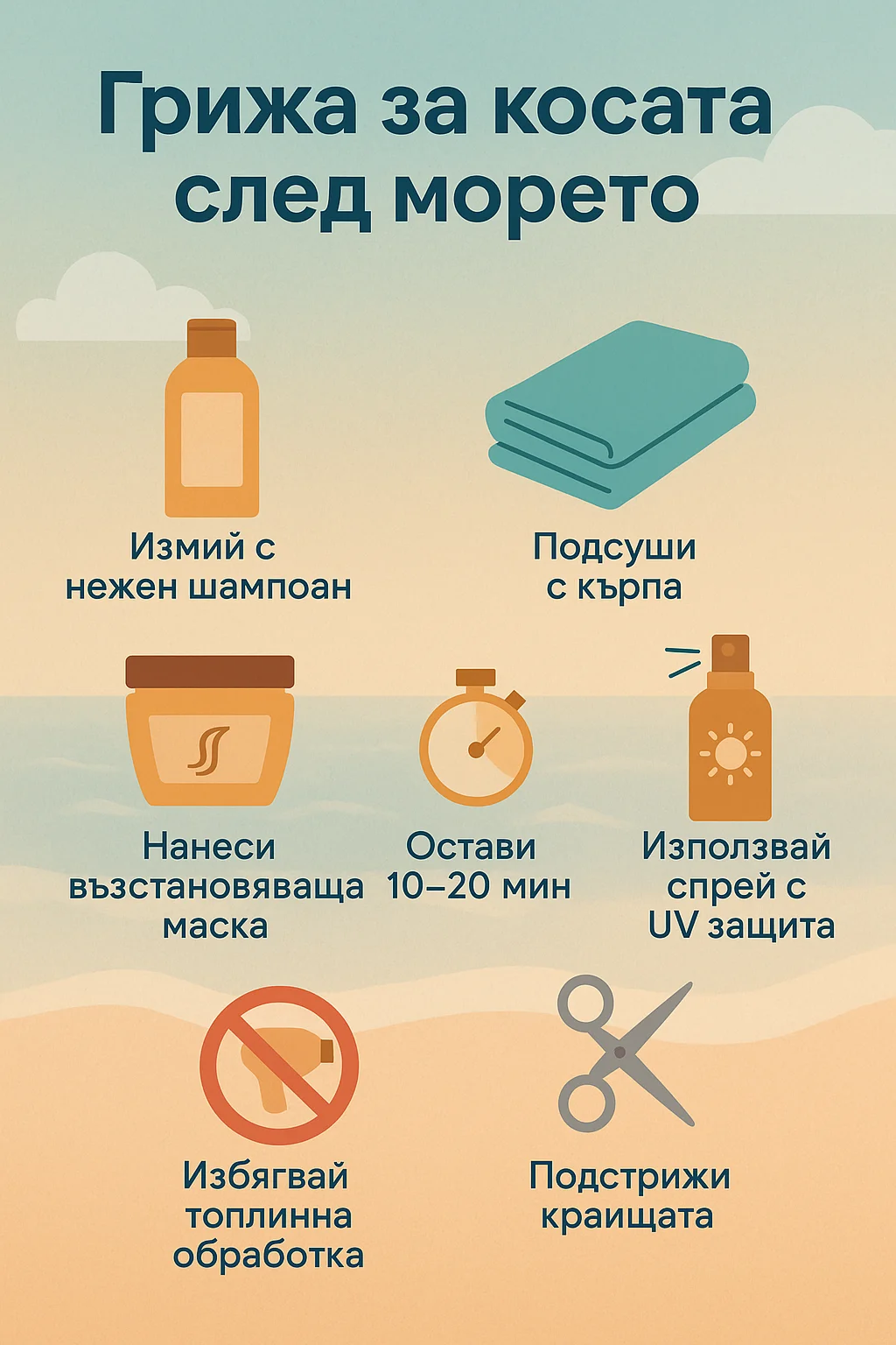 Инфографика за грижа за косата през лятото