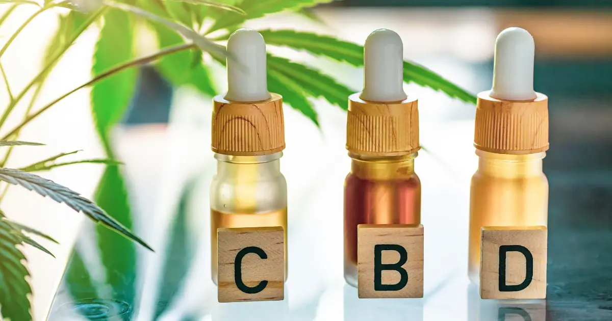 CBD масла в капкомерни флакони на фона на конопени листа